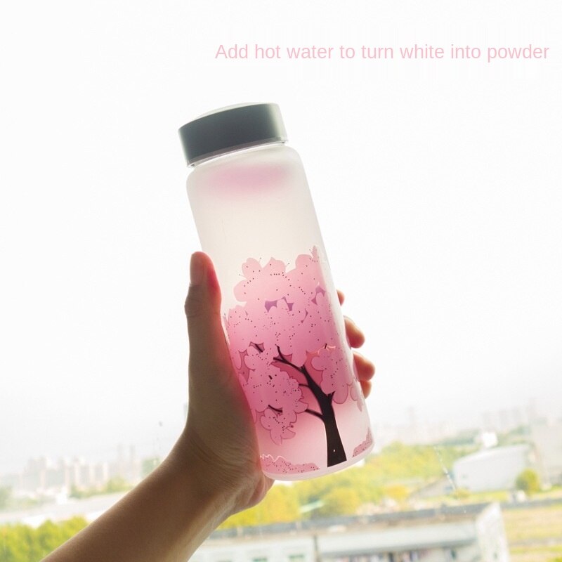 1000 ml kirsebær gradient farve glas vandflaske med beskyttende taske til studerende søde sportsdrikkeflasker  zm108