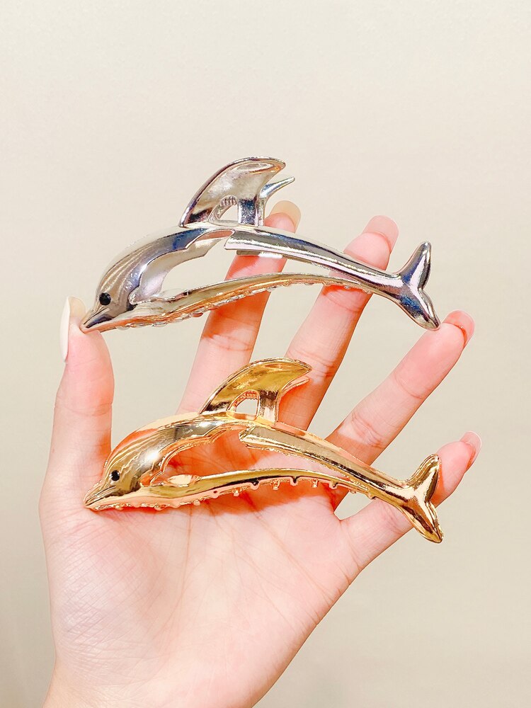 Nuevas mujeres oro plata forma de delfín Metal pinza para el cabello señora Color sólido Clip diadema horquilla accesorios para el cabello de