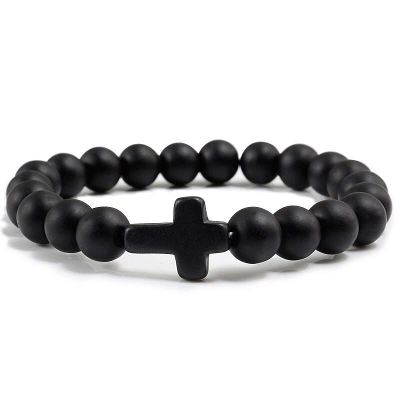 Pulsera negra para hombre a la , pulsera con cuentas de turquesas naturales, piedra amarilla, pulsera con cruz de Jesús, accesorios de joyería para mujer: style 5