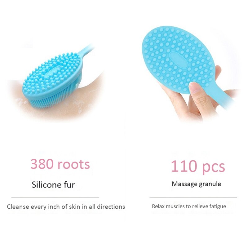 Siliconen dubbelzijdige badborstel met lange steel, rugborstel voor massage, douche, reiniging, verwijdering van exfoliërende badborstel