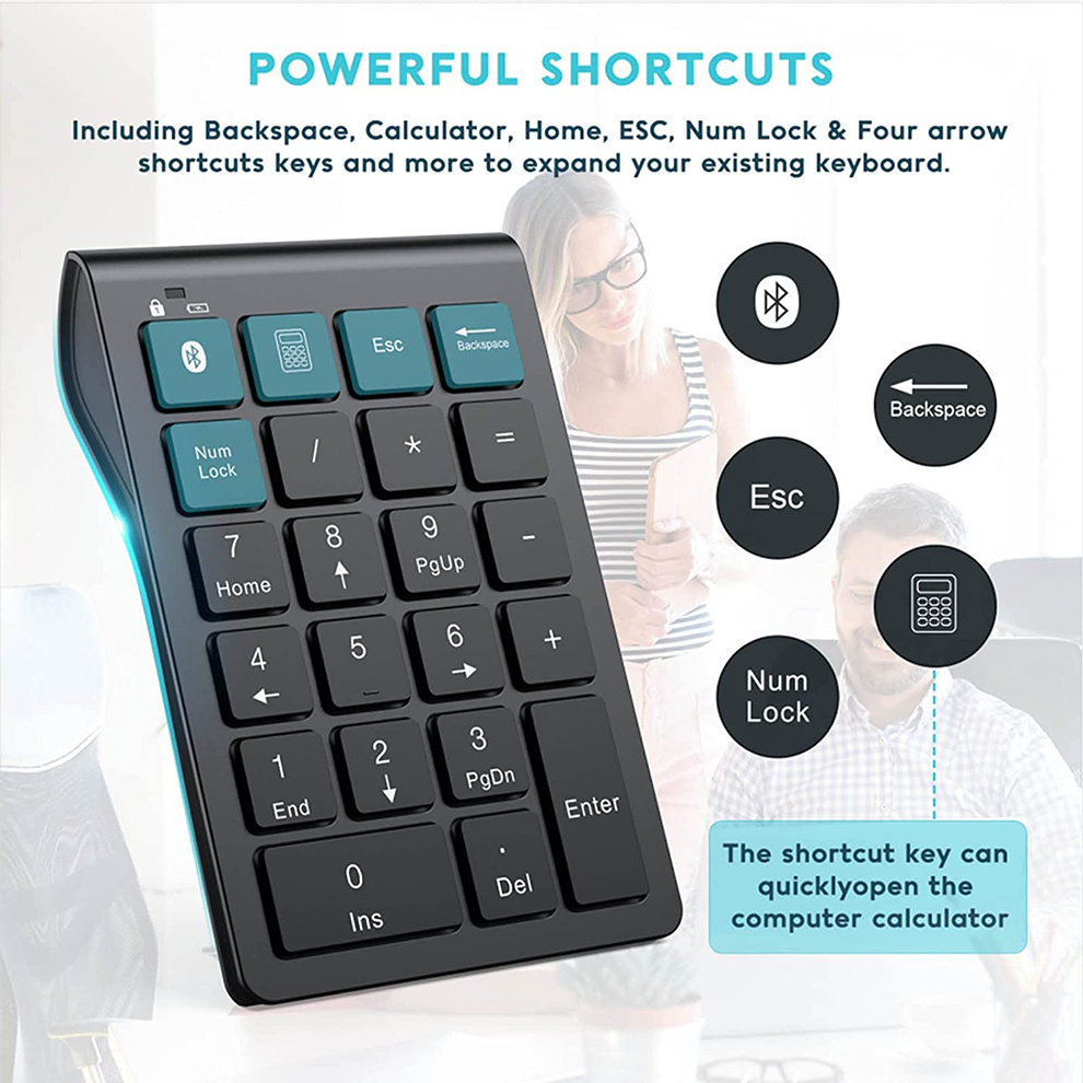 SeenDa Rechargeable Wireless Numeric Keypad Bluetooth Number Pad Slim 22-Keys External Numpad Keyboard Data Entry
