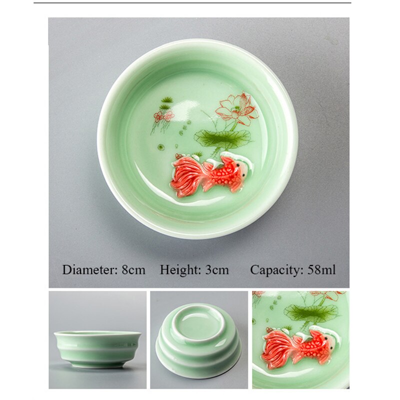 Chinees Porselein Tea Kopjes Sets Reizen Keramische Groene Thee Cup Smaak Kung Fu Thee Kom Ceremonie Celadon Vis Theekopje Theewaar: B04  8x3cm 58ml