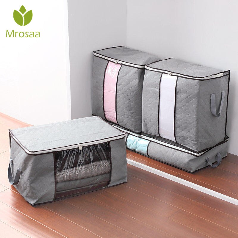 Bamboe Draagbare Kleding Opbergtas Organizer 60x40x35 cm Vouwen Closet Organizer Voor Kussen Dekbed Deken Beddengoed