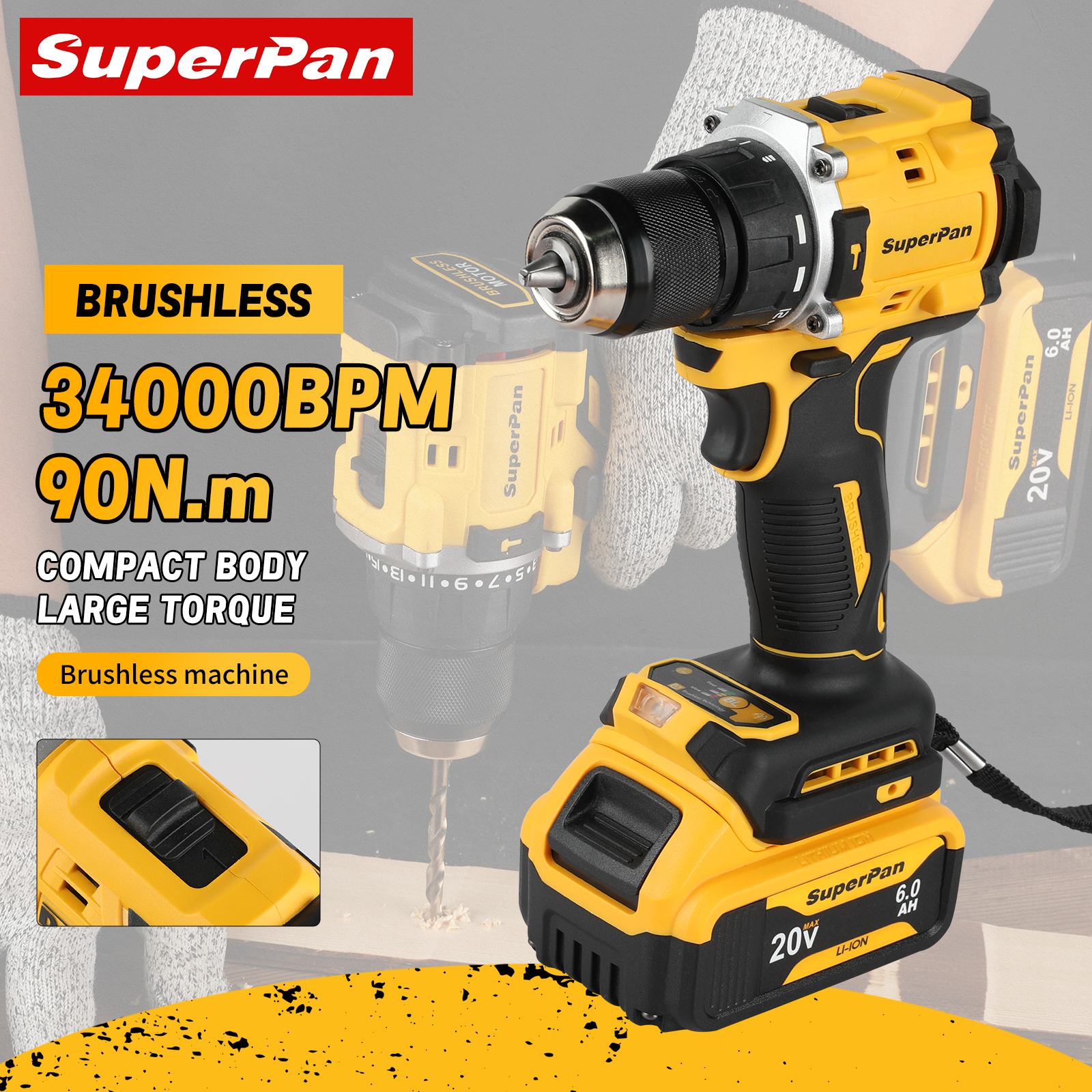 Cordless Drill DCD805 20V Power Tool Brushless Impact Drill Cordless Electric Screwdriver Home DIY For Dewalt 20v Battery Pins