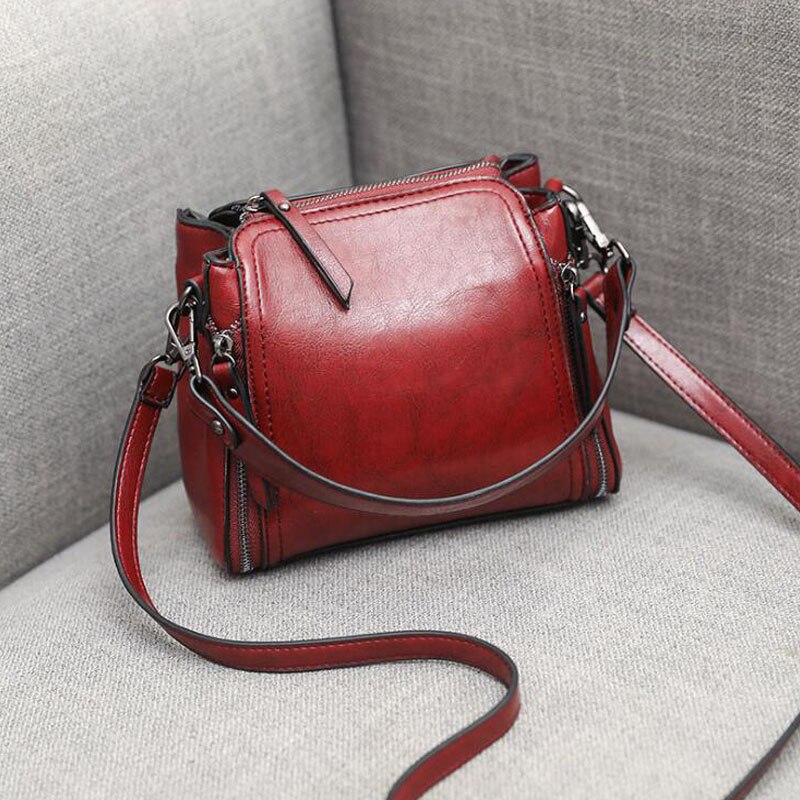 Trend Frauen Tasche Öl Wachs Leder Weibliche Schulter Tasche Kreuz Körper Bote Tote Tasche Geldbörse: rot