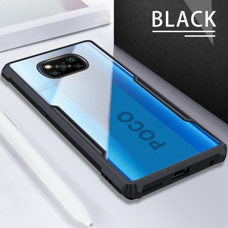 Capa for Poco X3 Case for Xiaomi Poco X3 Nfc CAse for Pocophone X3 X2 Cover Transparent Clear Back Case Shockproof Protect Funda: For Poco X3 NFC / Black