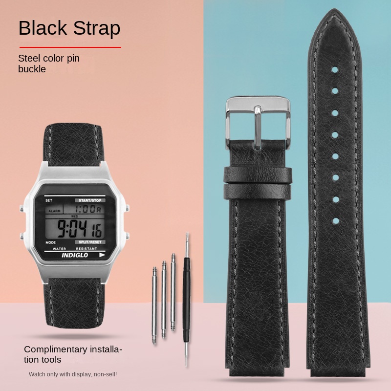 Para Casio pequeño cuadrado AE-1200WH AE1300 AQ-S810W A158 169 W-215/W-S200H SGW-300H correa de cuero pulsera Vintage 18mm TIMEX T80: Black Yellow