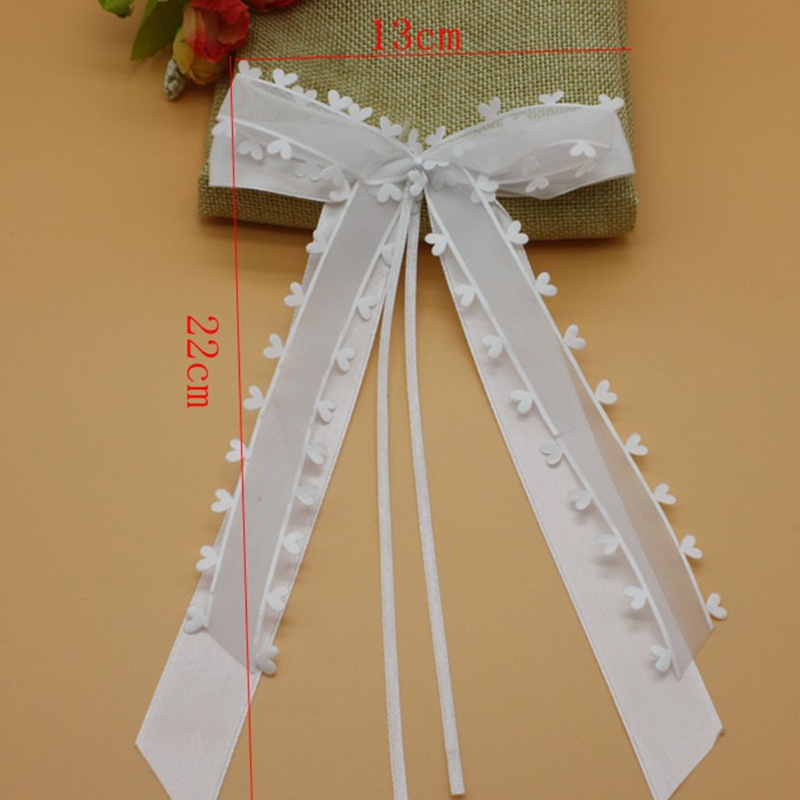 Nœuds d&#39;antenne blancs avec pompon, décoration de voiture, nœuds de mariage en Satin M6CD faits à la main