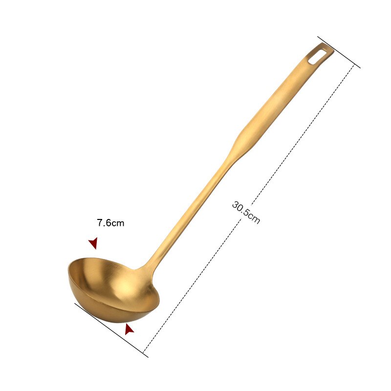 304 Stainless Steel Home Pot Soup Spoon Colander Tableware Long Handle Cooking Utensils Porridge Mixing Spoons Kitchen Ladle: 30cm Gold Spoon