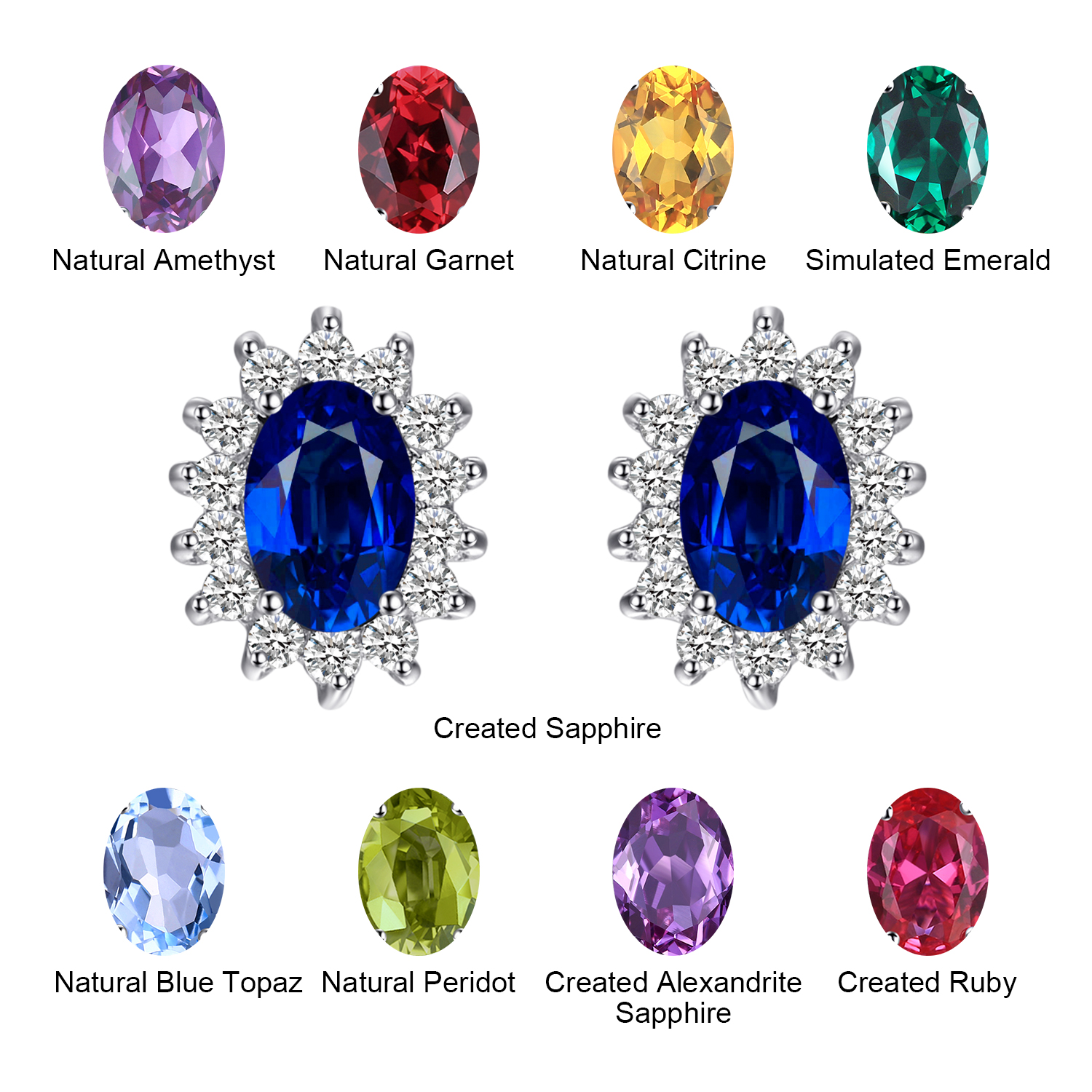 Jewelrypalace Gemaakt Blue Sapphire Ruby 925 Sterling Zilveren Stud Oorbellen Natuurlijke Amethist Granaat Peridot Topaz Prinses Diana
