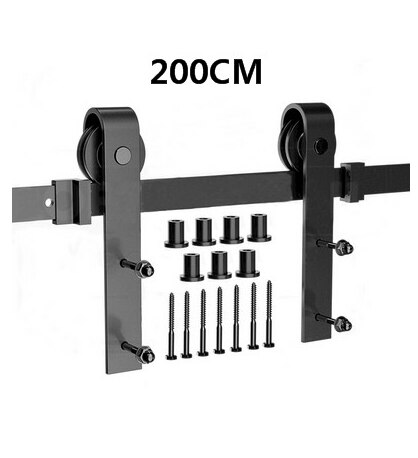 Barn Door Hanging Rail Carbon Steel Barn Door Hanging Rail Mechanism Furniture Wood Door Sliding Track Kit France HWC: 200CM