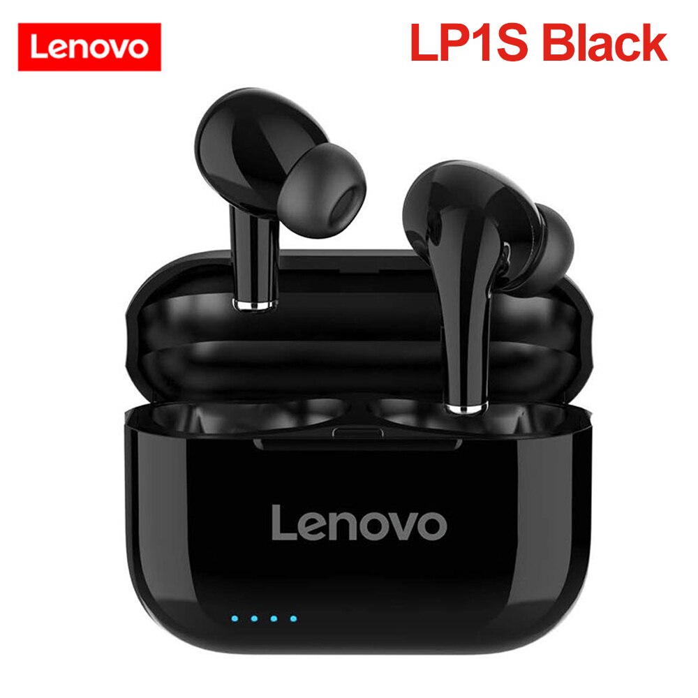 Lenovo LP1/LP2/LP40 TWS Earphone Bluetooth 5.0 Wireless Headset Waterproof Sport Earbud Noise Cancelling Headphones Dual Stereo: LP1S Black