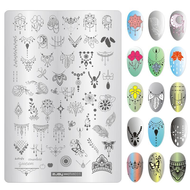 nueva serie ZJOY Plus Placa de estampado para manicura flor + de mariposa placas de uñas de estampado DIY plantillas placa 008 #
