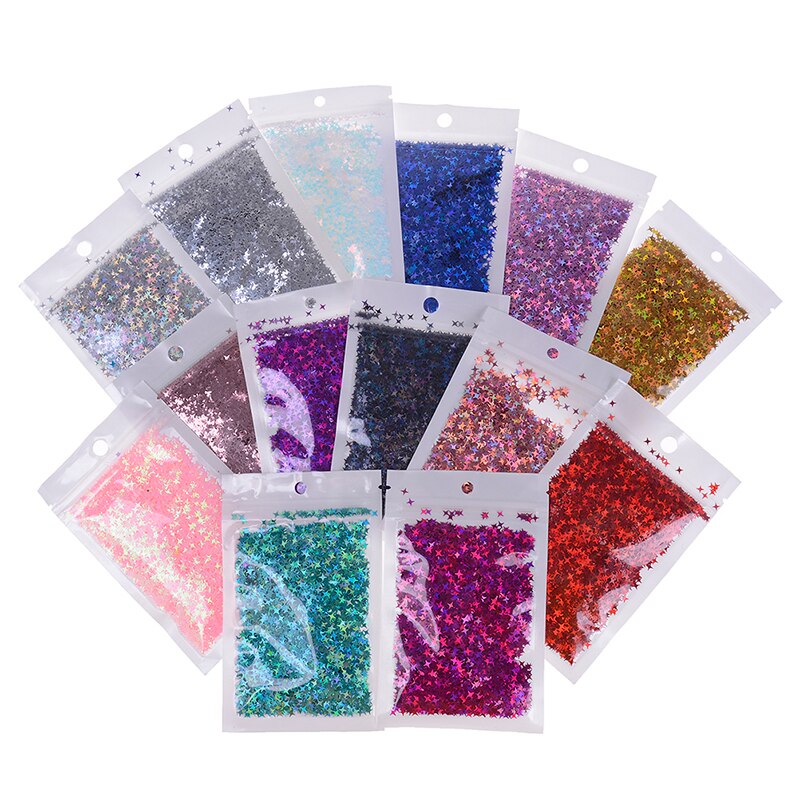 10 gr/paket Diy Kristall Schleim Liefert Ultra-dünne Scheiben Nägel Kunst Tipps Box Zubehör Dekoration Spielzeug Für Kinder Vier stern Glitter