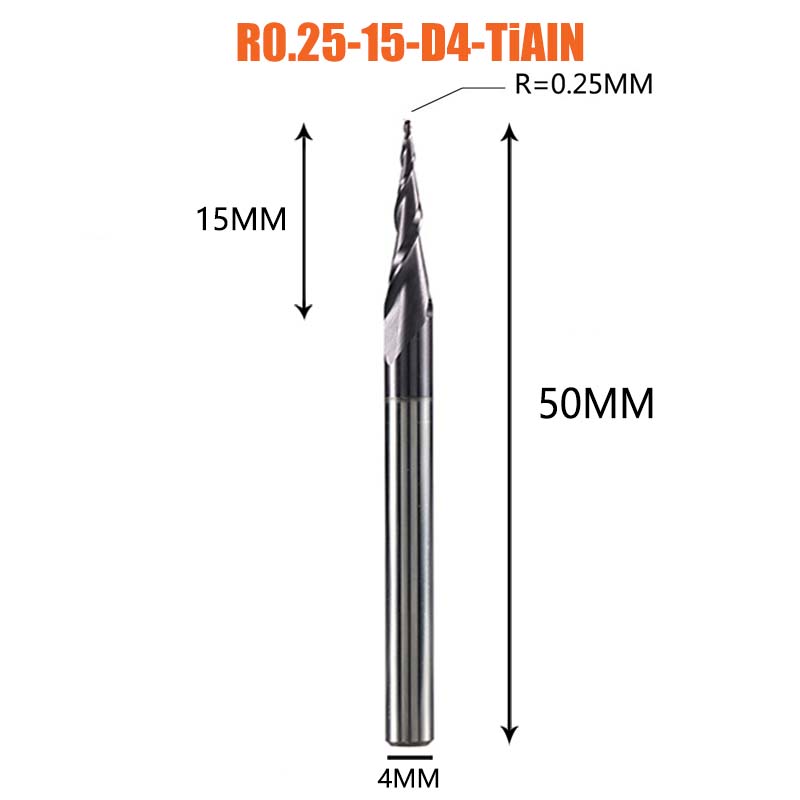1 Pcs Tungsten Vhm Gecoate Taper Ball Nose Cnc Frezen Frezen Voor Hout En Snijders Voor Metalen end Mill