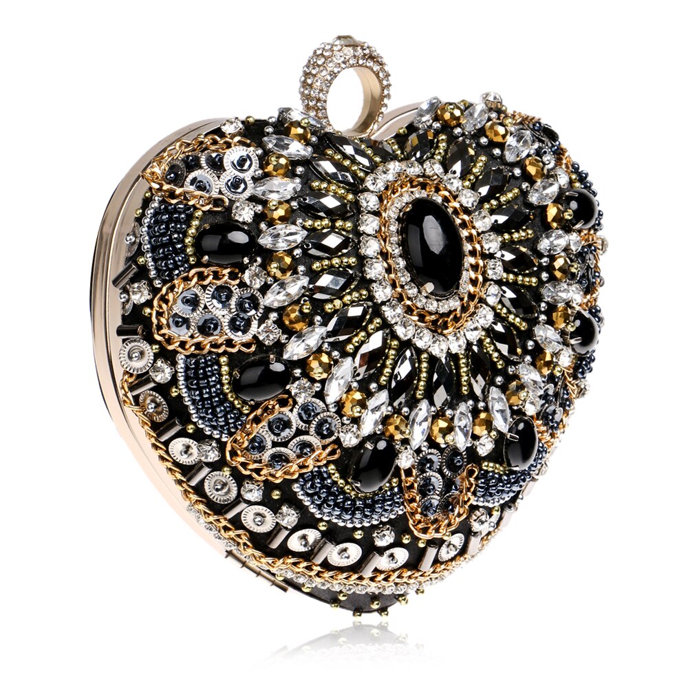 SEKUSA Hart Vrouwen Tas Vinger Ring Diamanten Purse Clutch Keten Schoudertas Emroidery Messenger Bag Kralen Steentjes Wieden Tas