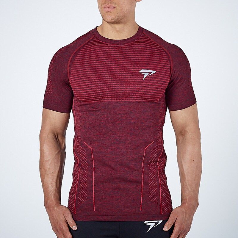 2021 nuovi uomini in esecuzione T-shirt sportiva attillata compressione maglietta asciutta rapida palestra maschile Fitness Bodybuilding jogging Tees top abbigliamento: Rosso / XXL