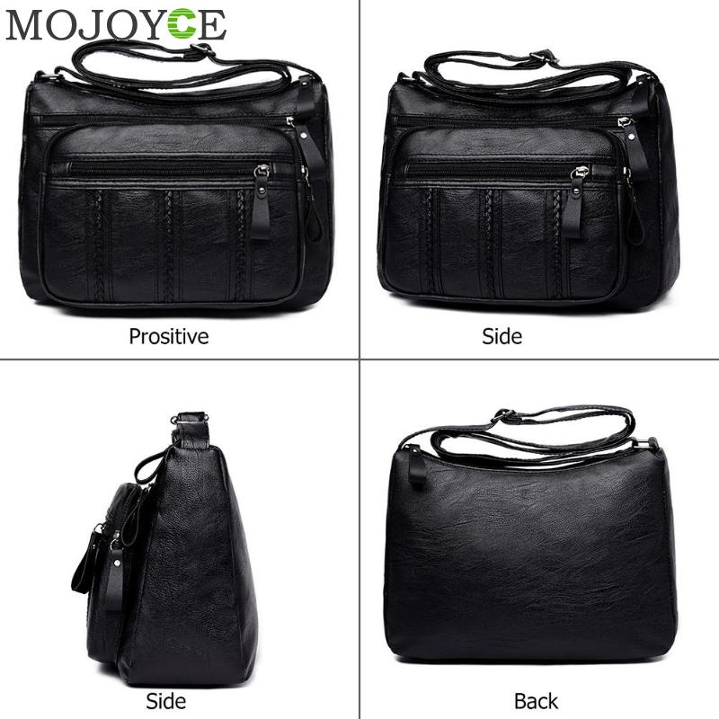 Messenger bag kvinner pu lær stor kapasitet multi lomme glidelås skulder håndveske ren farge uformelle crossbody vesker