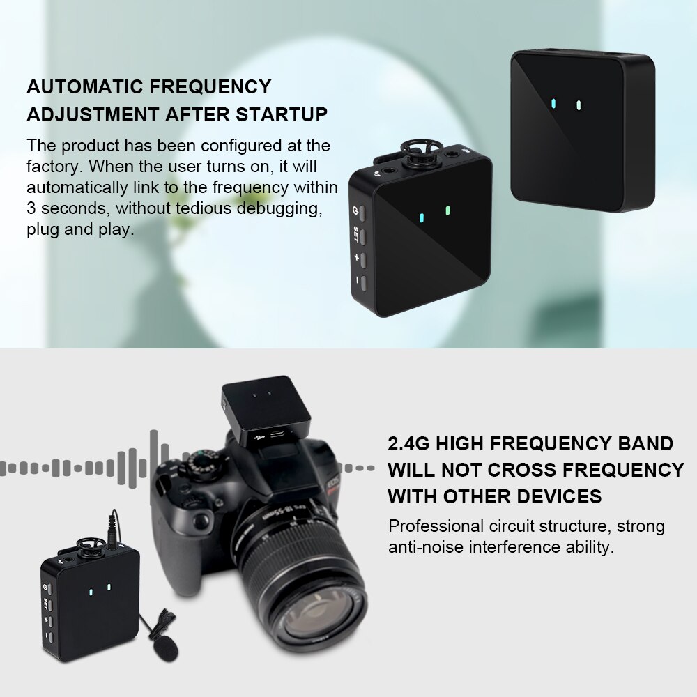 Wireless DSLR Camera Microphone Lavalier Mic Transmitter Receiver for Phone for Phone Smartphone 25M - 40M Recording