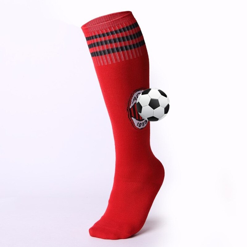 Calcetines para fútbol para niños y adultos, calcetín deportivo transpirable hasta la rodilla, Media larga entrenamiento: AC RED / for adult size