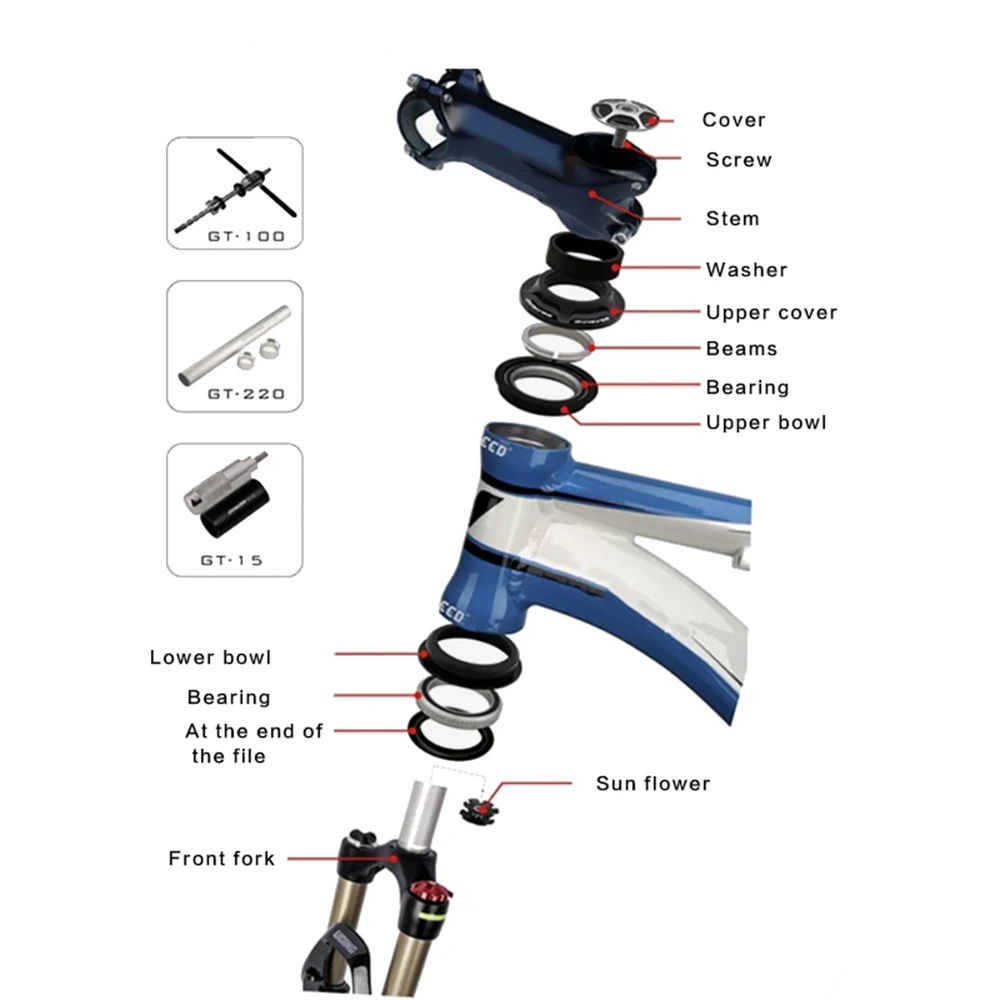 Bicycle Headset 44mm 2 Bearing Clock 1 1/8 For Road MTB Bike BMX Integrated Steering Parts For 28.6 Straight Tube Fork