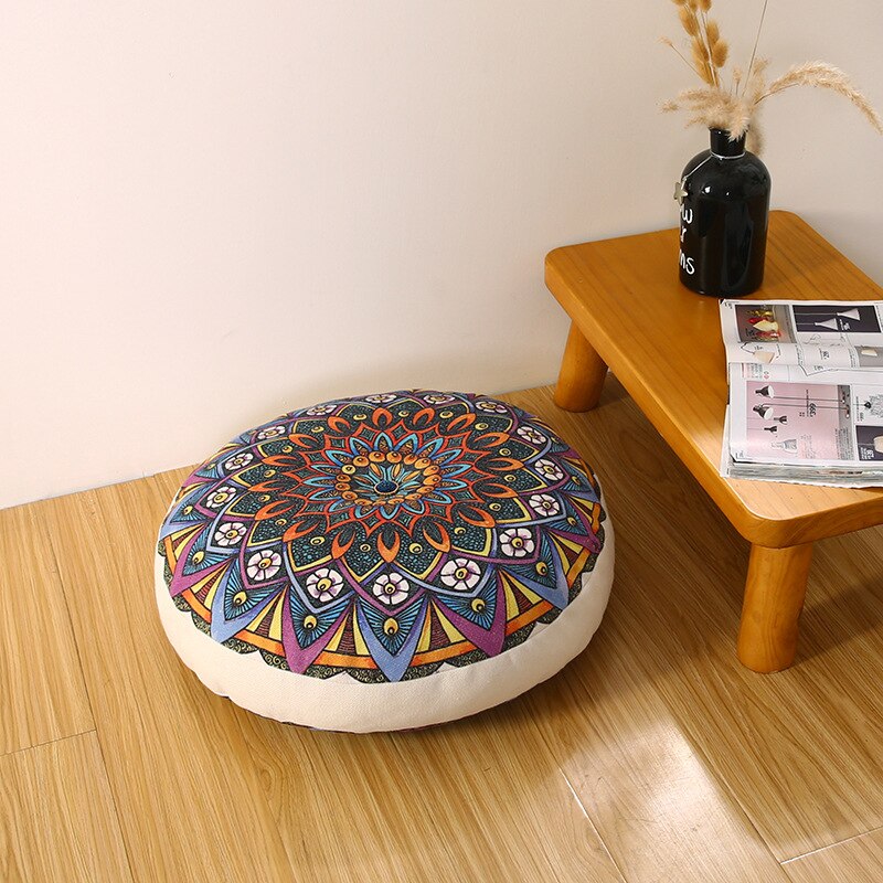 Japan Floral Cushion Seat Coccyx Orthopedic Pad Round Hassock Ethnic Futon Pouf Thickened Floor Mat Chair Back Cushions 50/60cm