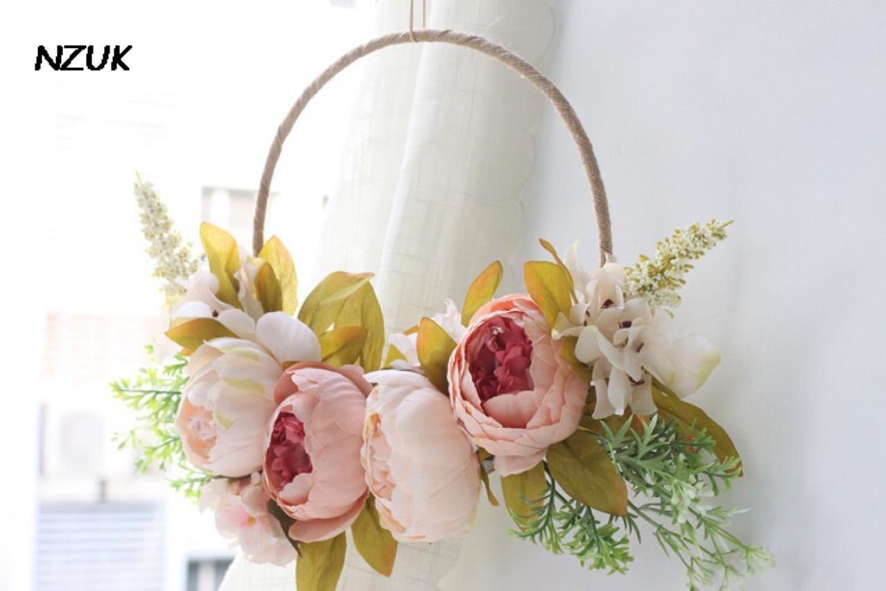 NZUK – couronne de mariage en forme de cercle, Bouquet de fleurs, fausses feuilles, panier de fleurs, pour la mariée