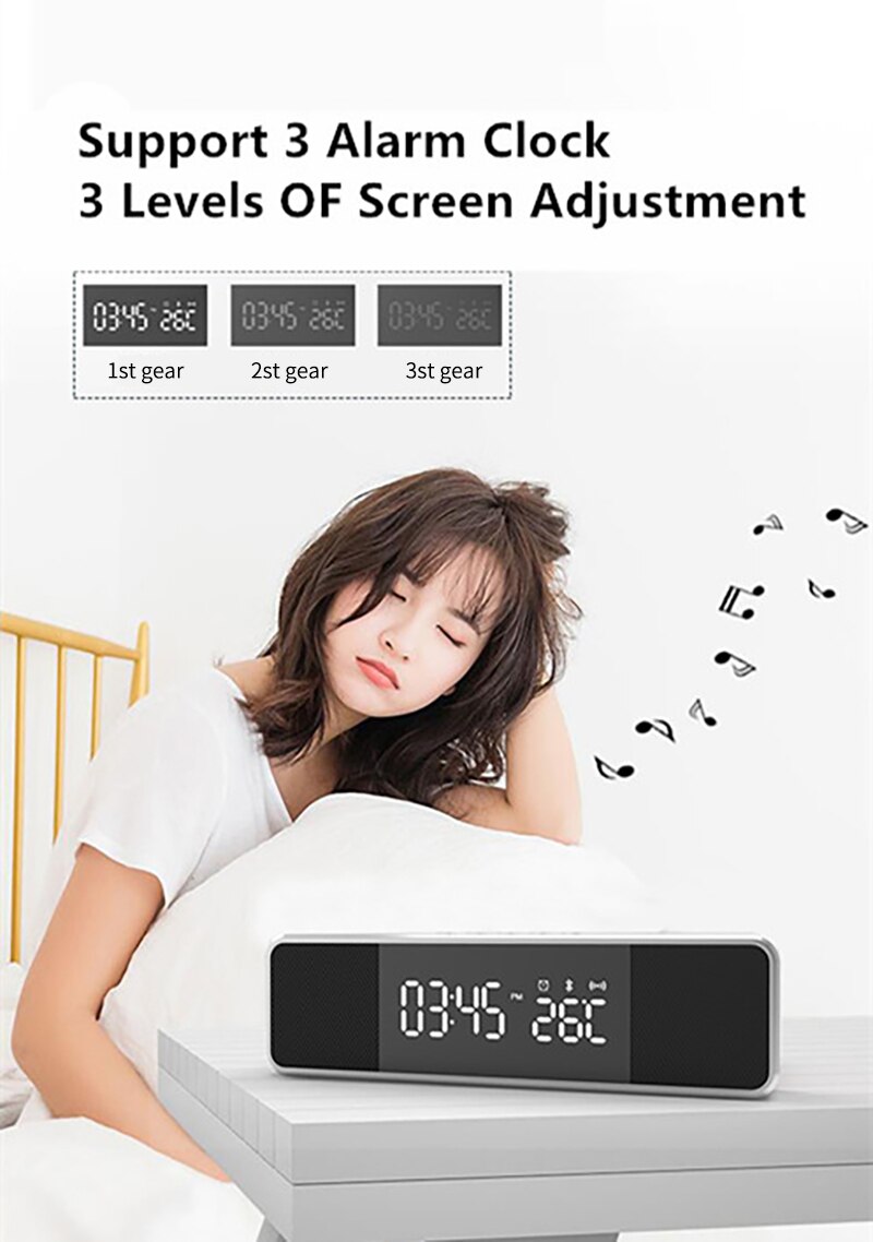 LED Electronic Alarm Clock Temperature Time Display With Wireless Mobile Phone Charging FM Radio Bluetooth Speaker Alarm Clocks
