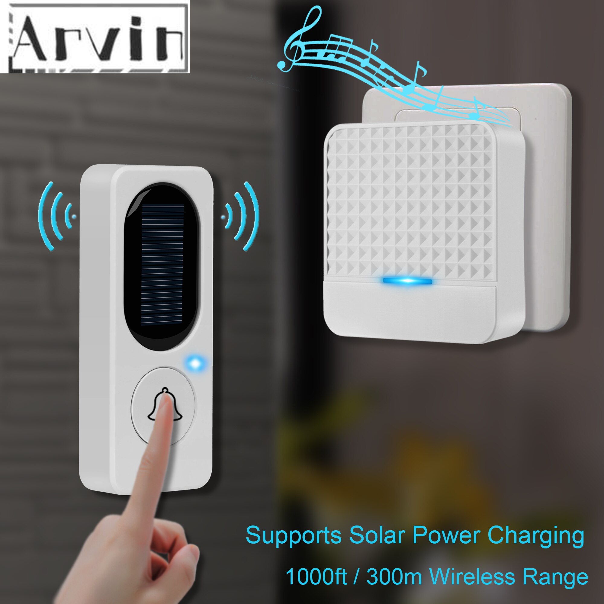 Sonnette solaire sans fil étanche IP65, longue portée de 300m, avec émetteur et prise EU US UK, Kit de sonnette de porte récepteur