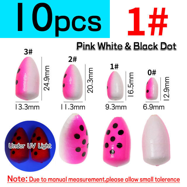Bimoo 10 stücke Oval Angeln Rig Float Bobber Fluoreszierende Schaum Perlen Für Pompano Snappers Wels Salzwasser Angeln Boden Rigs: 10pcs PYD size 1