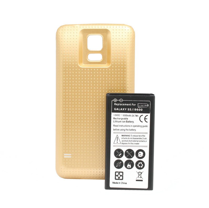 1X6500Mah S5 I9600 Extended Battery + Back Cover Voor Samsung Galaxy S5 Sv I9600 I9602 SM-G900T G900V g900P G900A G900K: Gold