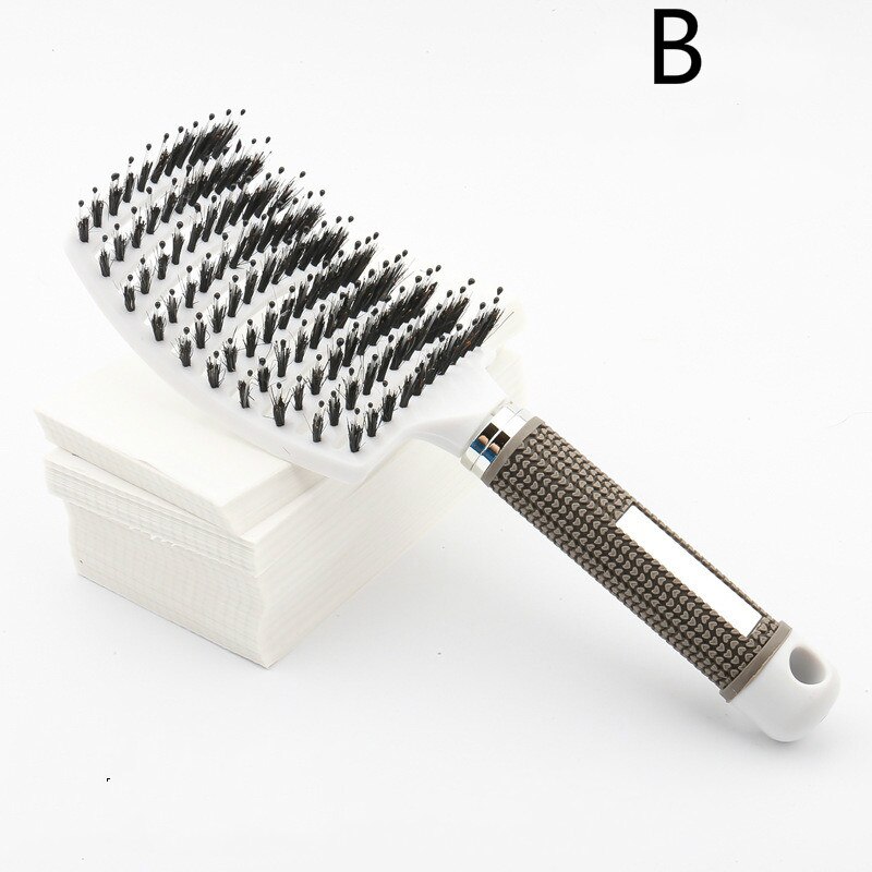 Brosse à cheveux professionnelle en poils et Nylon, peigne de Massage du cuir chevelu, pour cheveux mouillés: B-White