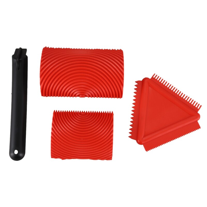 1 Set MS1814 Handheld Wood Grain Tool Art Paint Wood Grain Tool Red Wood Grain Rubber Roller Wood Grain Tool Puller Set