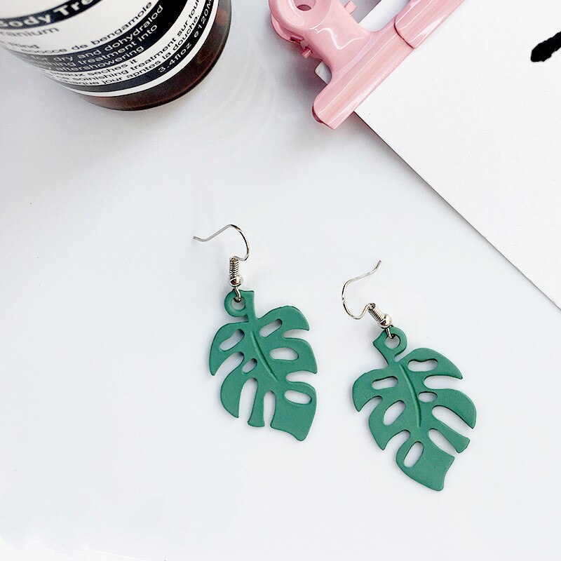 Hollow Monstera Leaf Oorbellen Vrouwen Acryl Tropische Plant Leuke Oorbellen Beach Party Girl Bohemian Sieraden