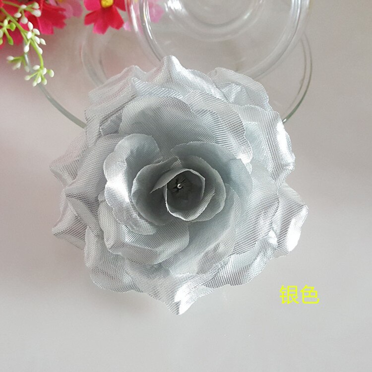 Fleur artificielle de 10cm 1 pièce | Fleur noire en soie toucher réel, tête de fleur, décoration bricolage pour fête de mariage familiale: silver