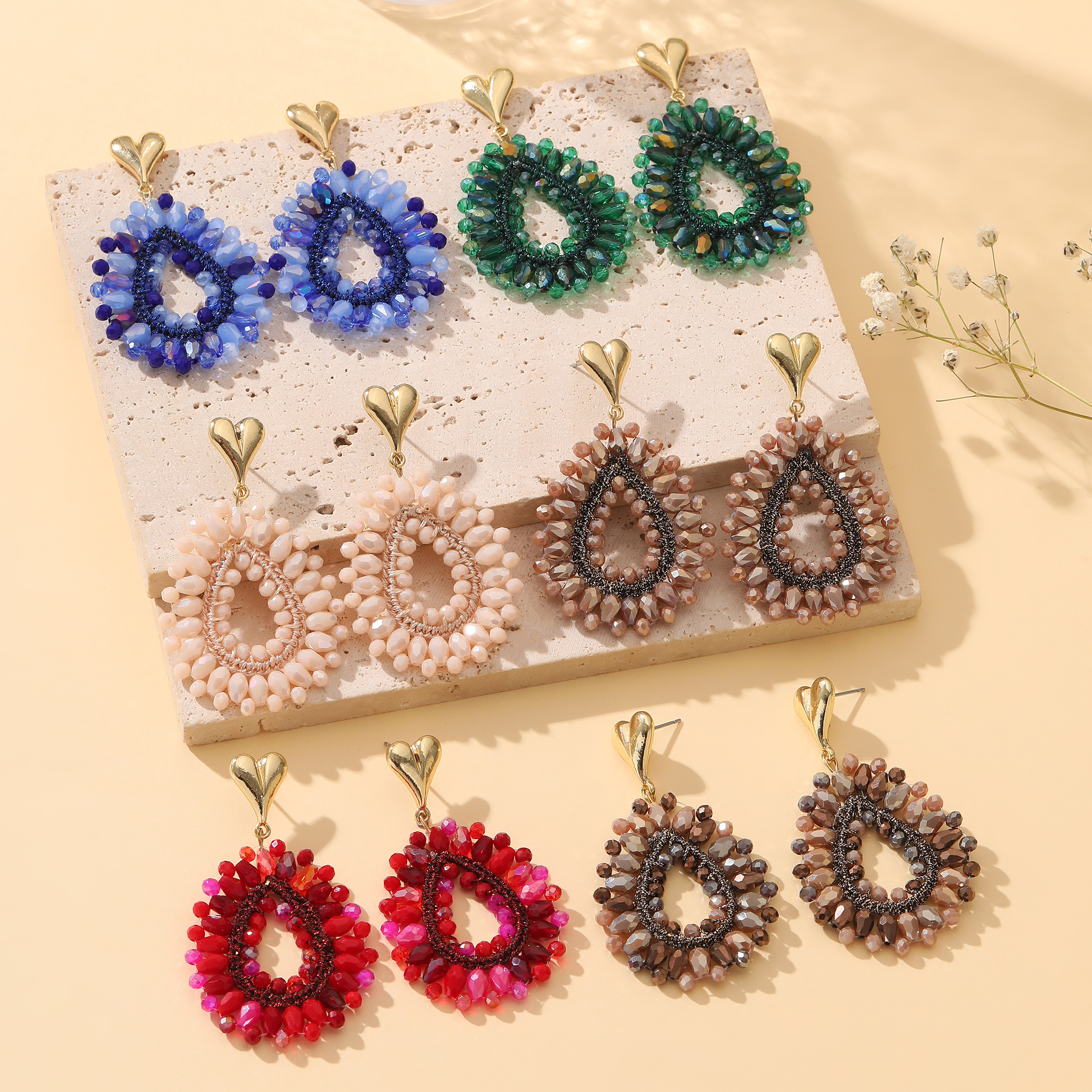 INKDEW-pendientes de gota de agua bohemios para mujer, aretes grandes y largos hechos a mano, cuentas facetadas de cristal, joyería de EA152