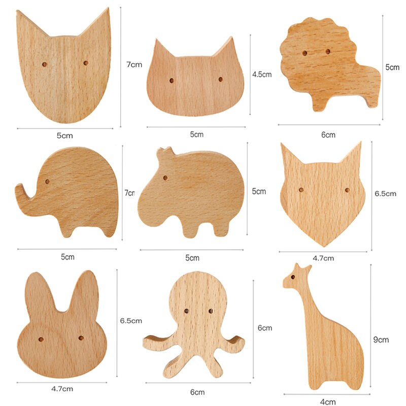 1pc drewno bukowe stałe haki Słodki zwierzę lis/kot/królik/placki dekoracja pokoju dziecięcego hak ścienny brelok nordycki wieszak U3