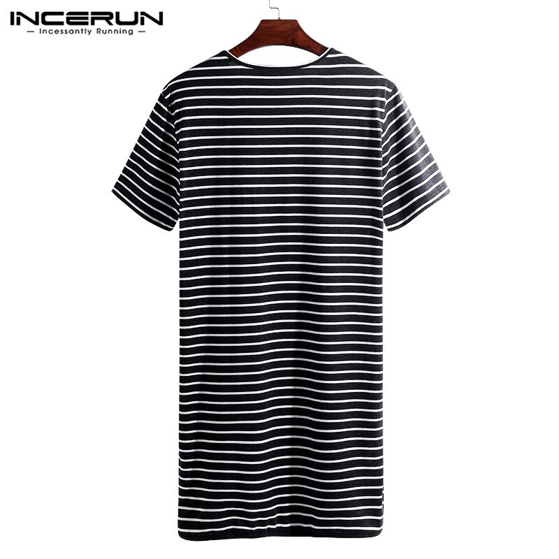 INCERUN Striped Loose Men Sleepwear Sleep Tops Short Sleeve O Neck Comfortable Leisure Homewear Shirt Men Blouse S-5XL