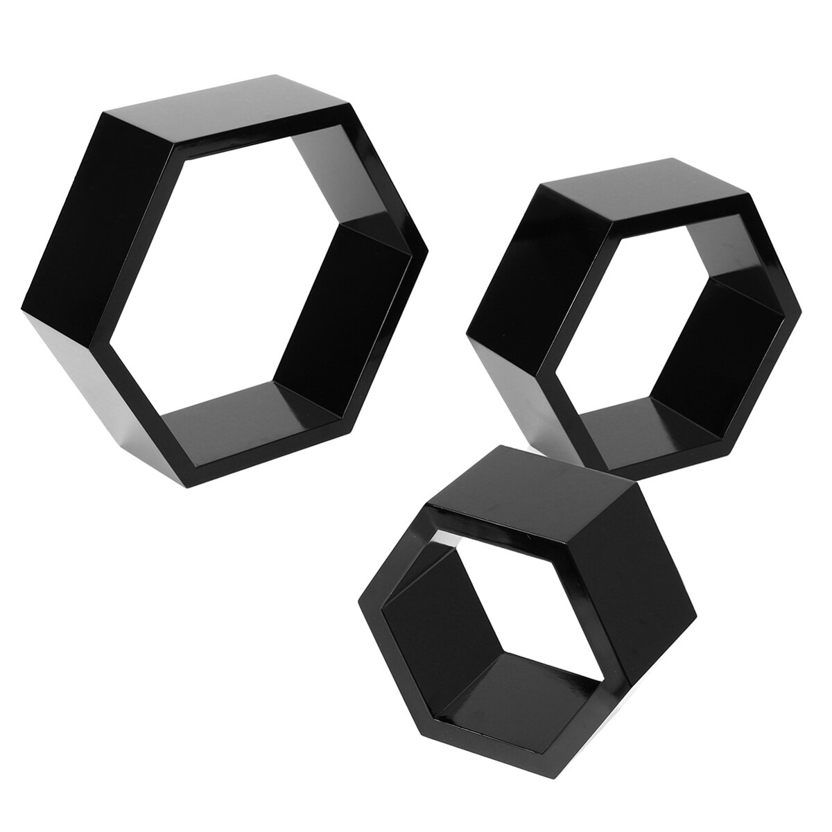 3Pcs/Set Hexagon Shelf Wall Floating Shelves Wall Hanging Geometric Figure Home Bedroom Decoration Bookshelf Storage Book Kit: Black