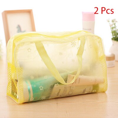 Bolsa para cosméticos transparente, 2 peças, organizador de pvc para maquiagem, portátil, impermeável, bolsa transparente para banheiro: Amarelo