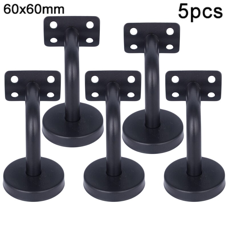 5pcs/Set Curved Handrail Brackets Stainless Steele Stair Wall Mount Black Handle