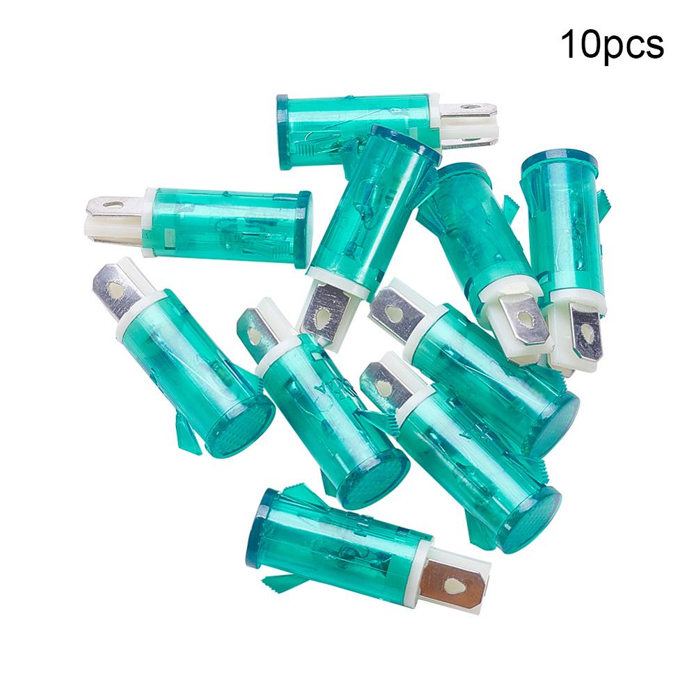 Othmro 13mm Flat Top Pilot Signal Lamp Panel Plastic Indicator Light Motorcycle LED 220V Red/ Green/Yellow Light MDX-14A: Green 10pcs