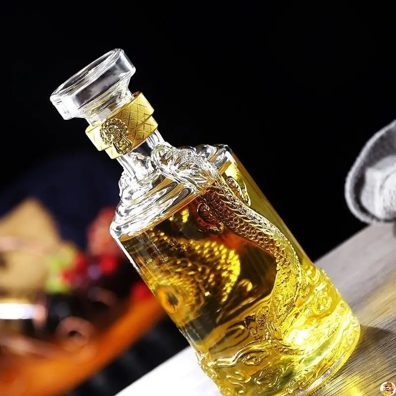 Decantador de whisky de forma redonda de 500ML con grabado de dragón, botella de Alcohol para licor Scotch Bourbon