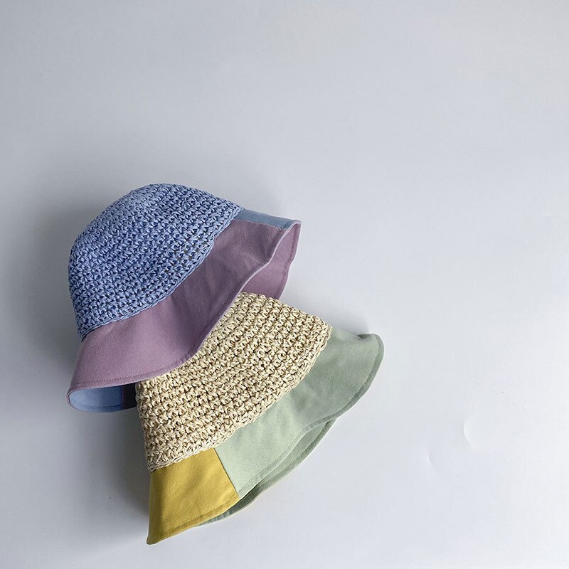 Cappello da sole per bambini cappello di paglia per bambini protezione solare estiva cappelli da spiaggia fatti a mano carini cappello da pescatore femminile berretti per bambini
