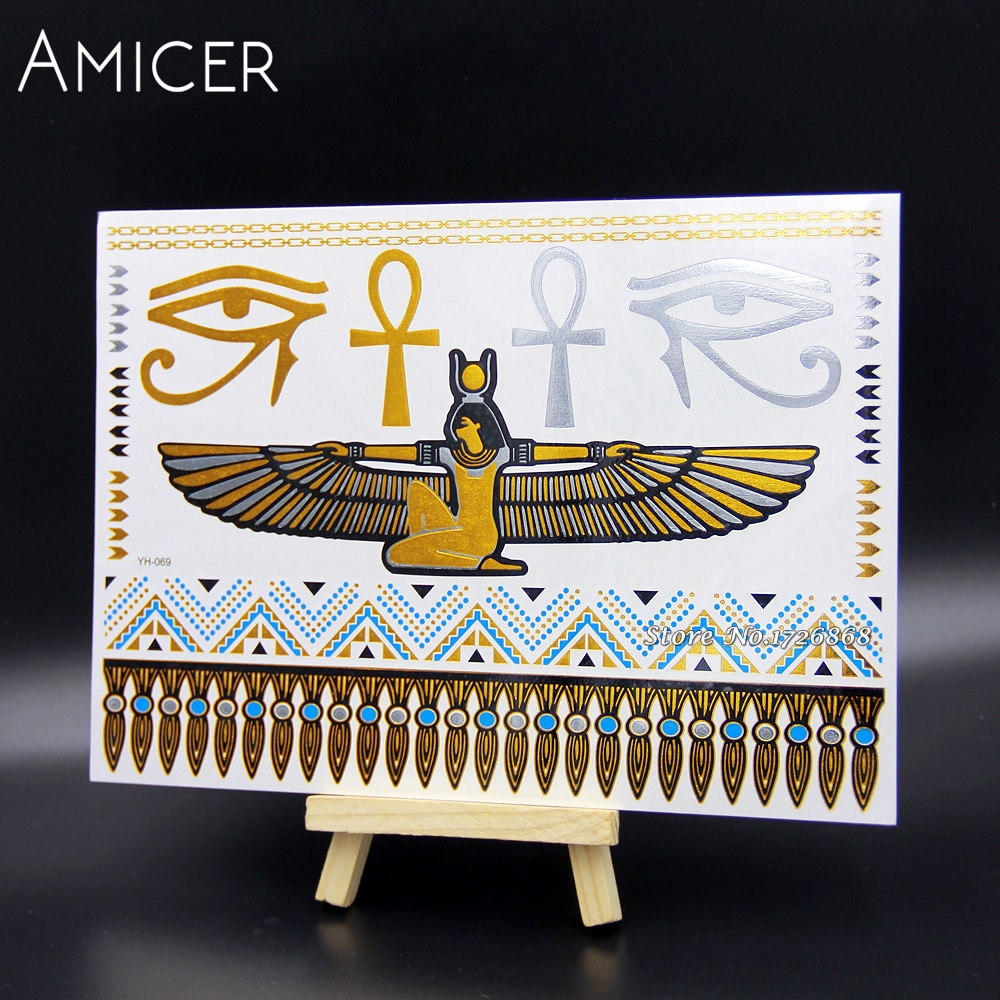 Gouden tatoeage tijdelijke flash tattoo stickers body art waterdichte tatoeage egyptische godin patroon