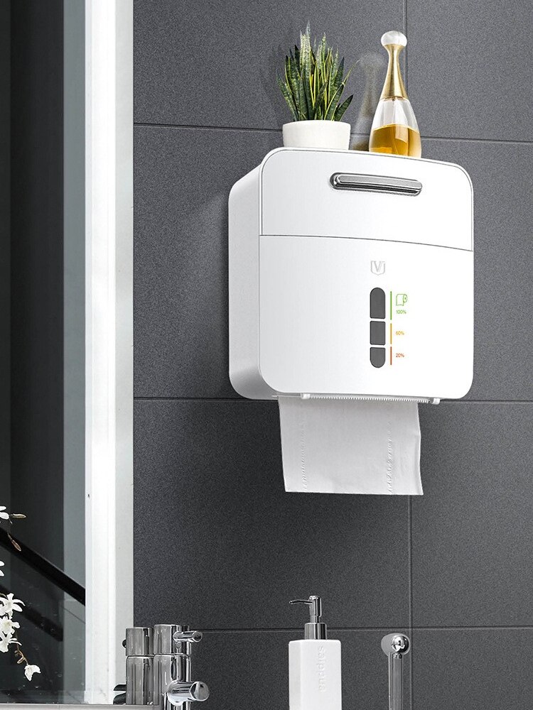 Waterproof Toilet Paper Holder Wall Mounted Roll Paper Tube Storage Box Tissue Box Shelf Bathroom Dustproof Paper Case Box