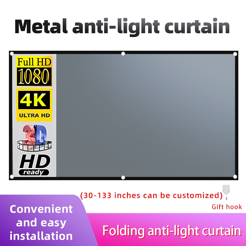 LEJIADA-cortina de Metal antiluz para exteriores, pantalla de proyección 3D HD, portátil, para el hogar, oficina, 100, 120, 133 pulgadas, 16:9