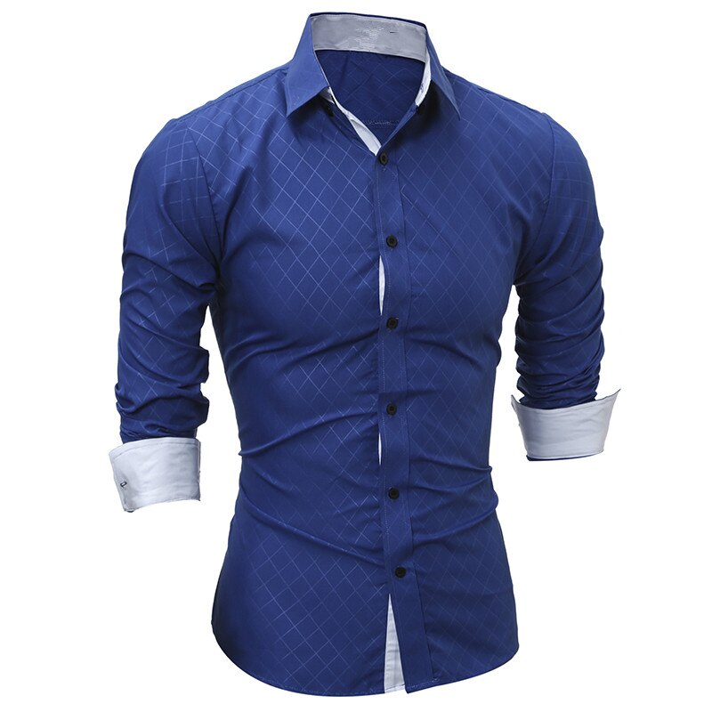 Nouveaux Hommes Manches Longues décontracté Chemise Smoking Chemise Couleur Uni Tenue Pratique Fine Noir Chemises Habillées Pour Hommes Camisa Sociale Masculina: Sapphire Blue / Asian XXL