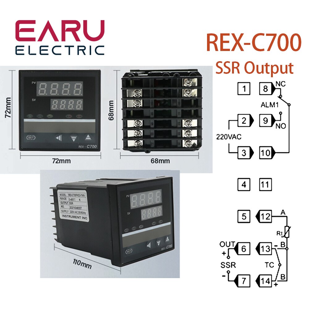 PID Digital Intelligent Industrial Temperature Controller K Universal Input REX-C100 C400 C700 C900 Thermostat SSR Relay Output: C700 SSR