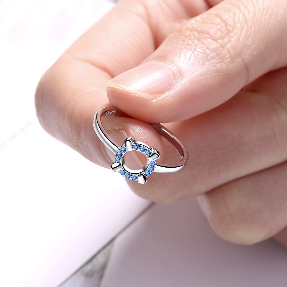 925 Sterling Silber Neue Frau Schmuck Blau Kristall Zirkon Hohl Ring Einstellbare Größe Offenen Ring